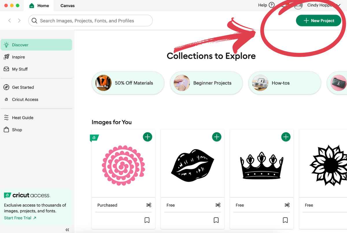 select new project on cricut design space