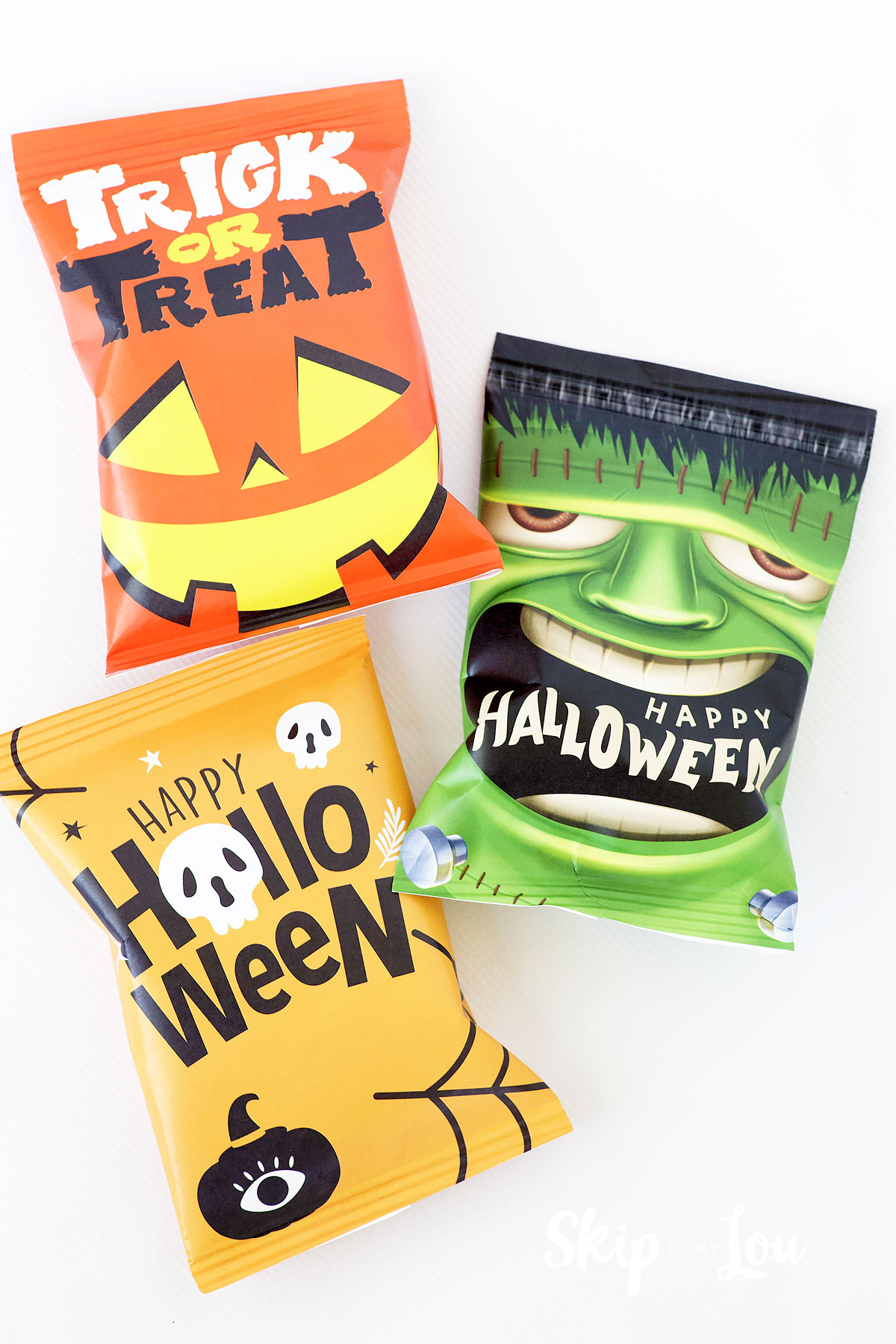 custom halloween chip bags on white back ground