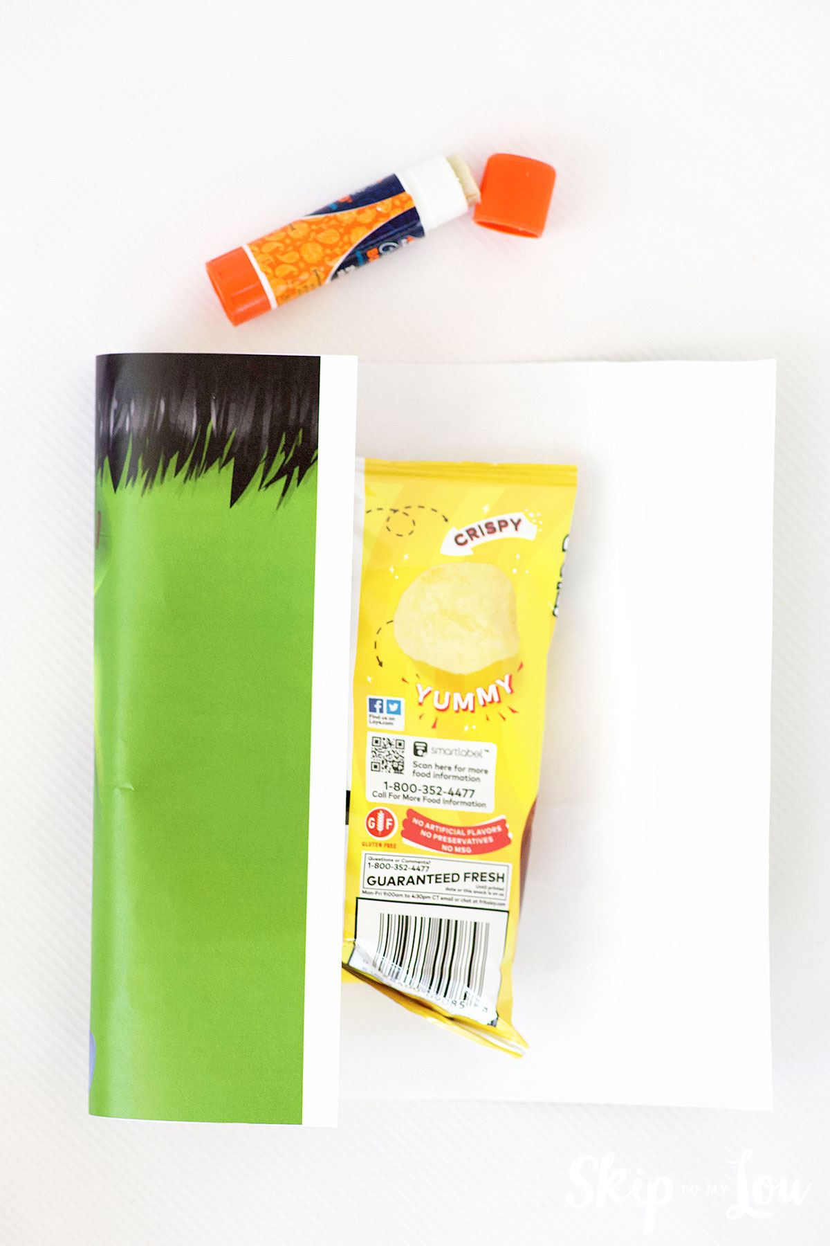 wrap free printable template around chip bag and secure with glue
