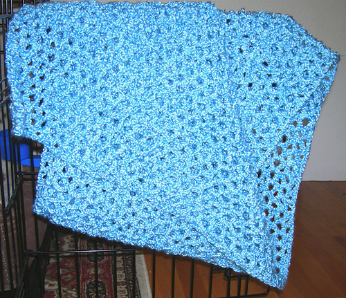 original crochet prayer shawl open weave blue scarf