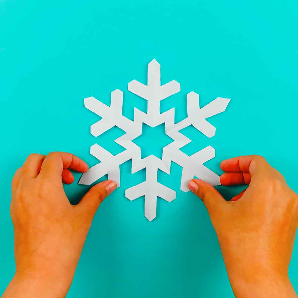hands holding cut paper snowflake