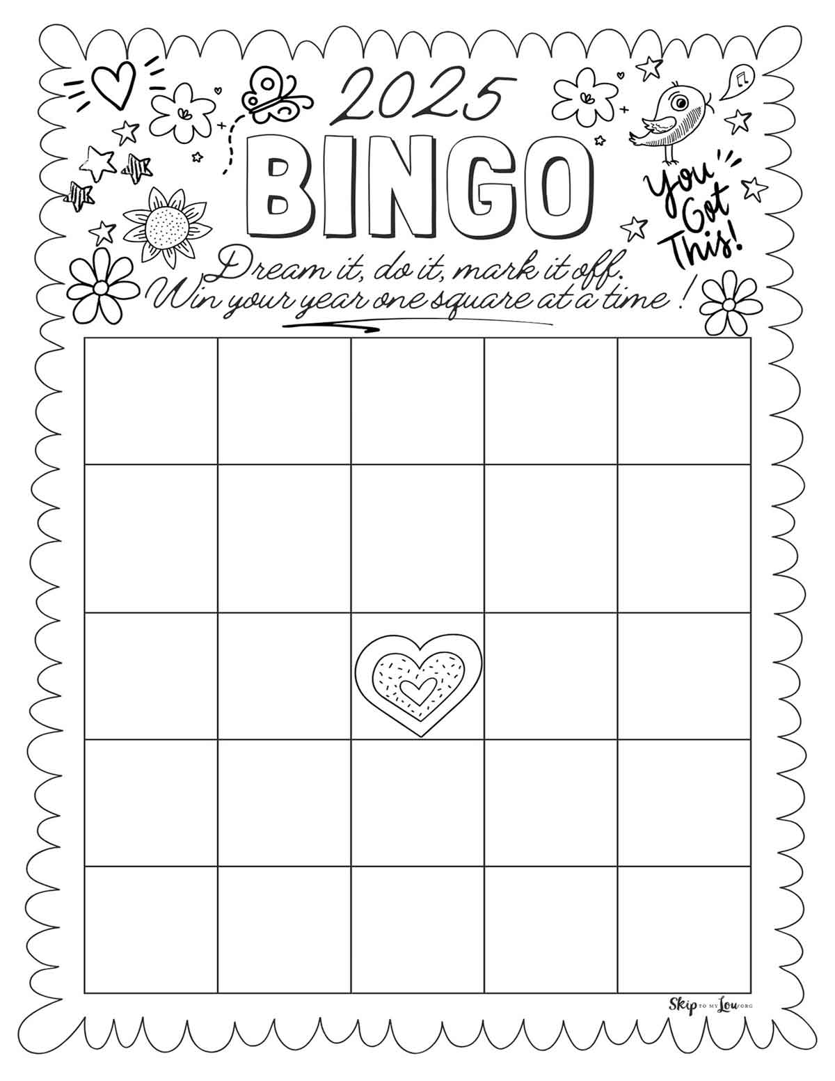 blank printable goals bingo card template