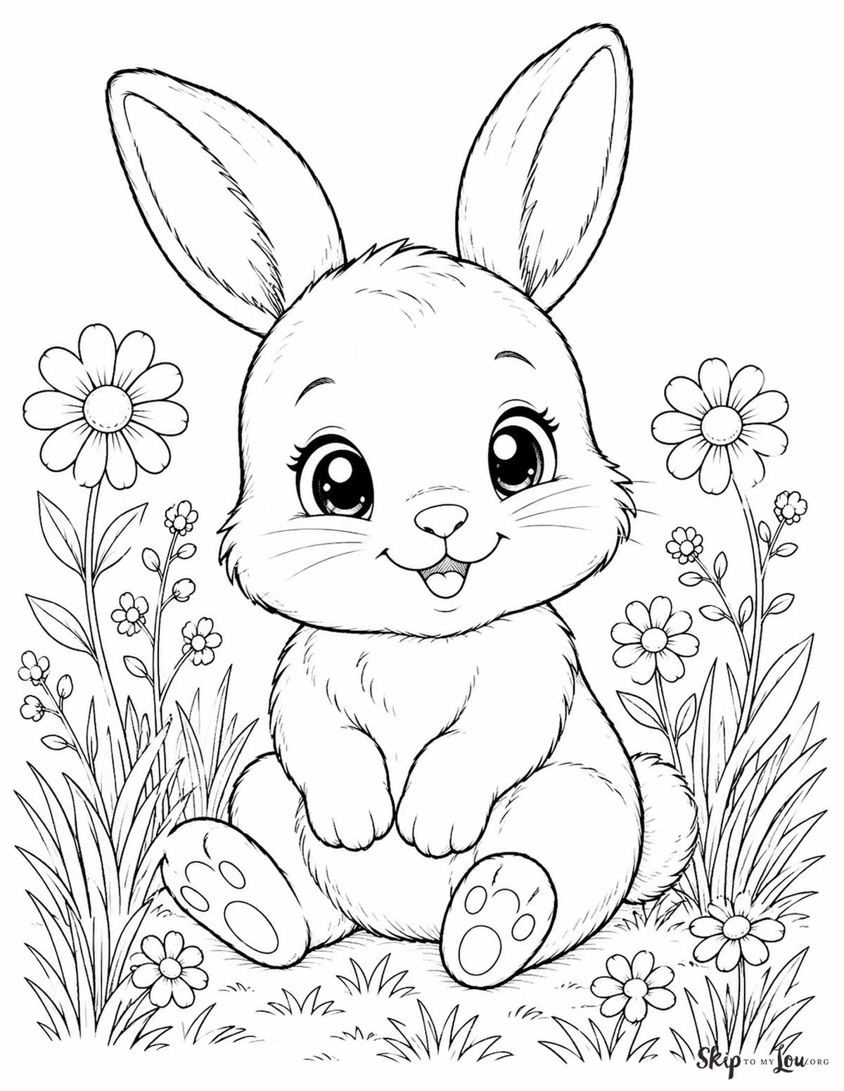 bunny sitting in the flowers