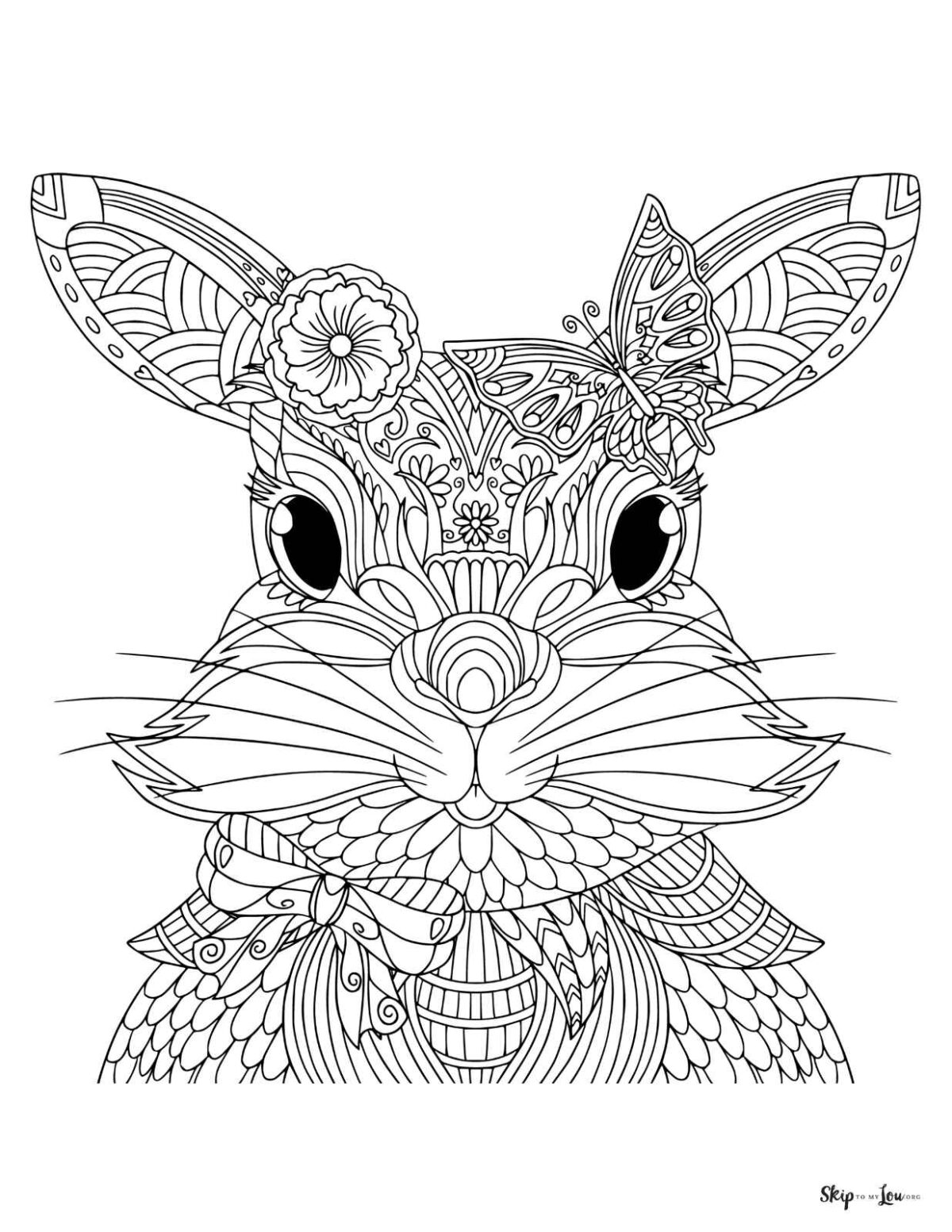 fancy rabbit zen doodle style coloring page