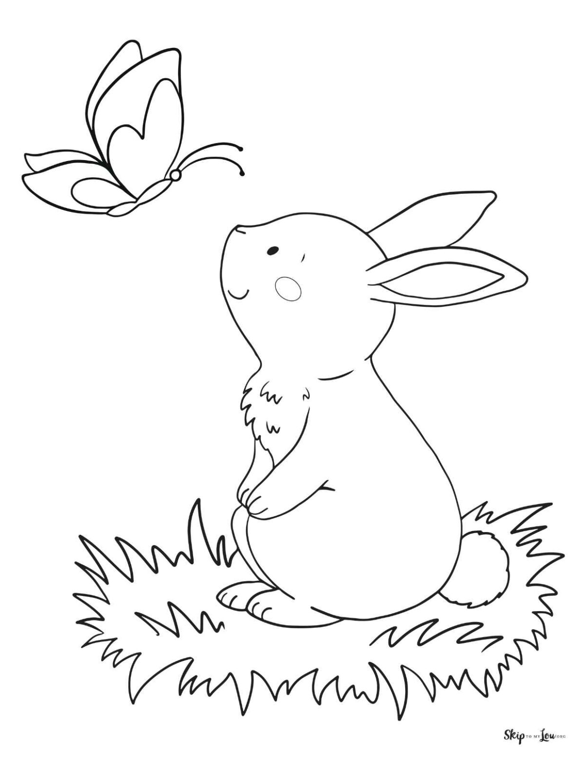 rabbit looking at butterfly coloring page