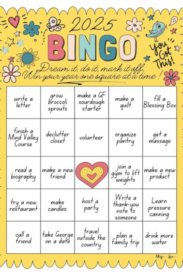 goals bingo card filled out and colored