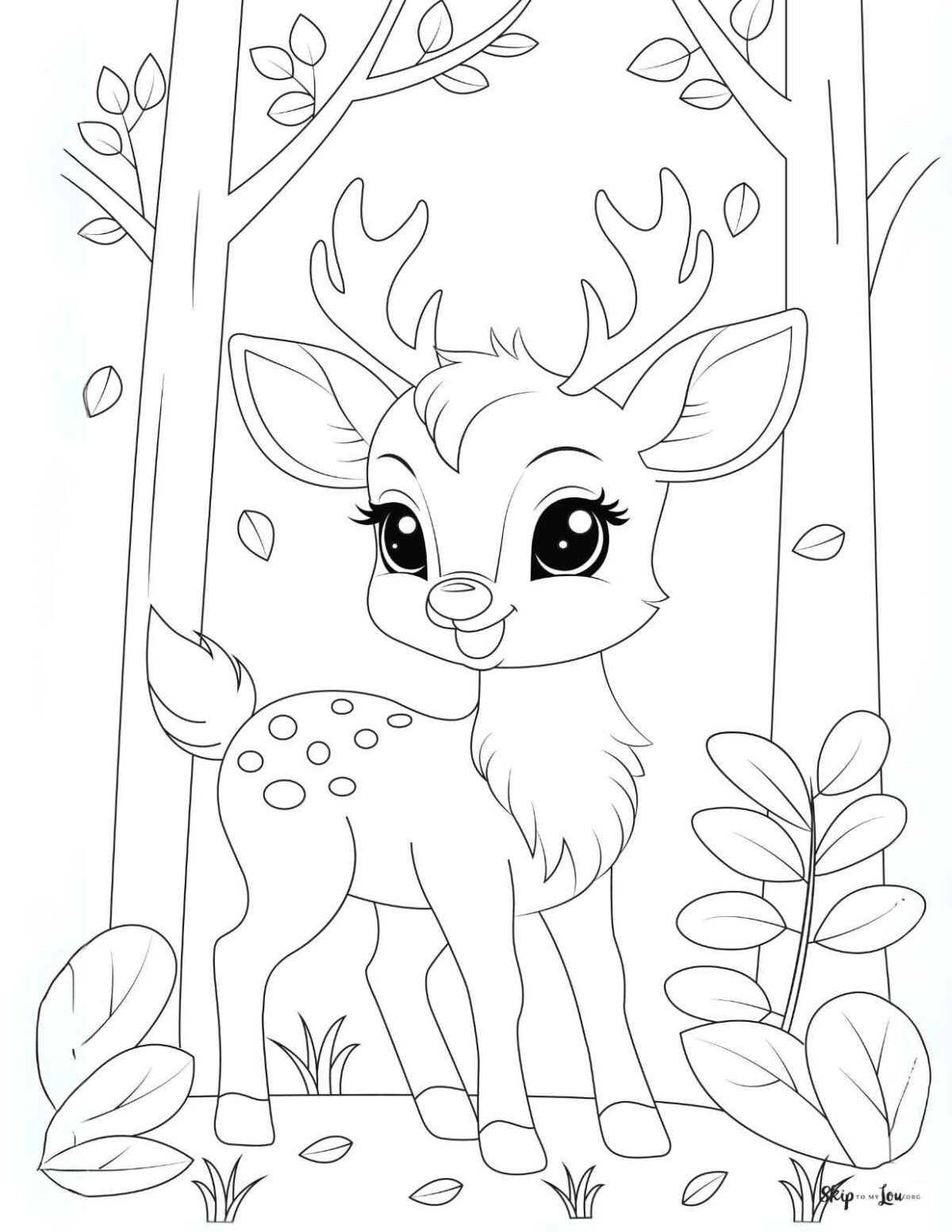 cartoon deer coloring page anime style