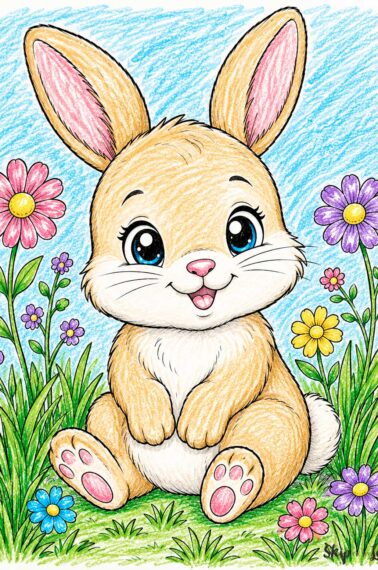 colored bunny coloring page bunny sitting in flowers