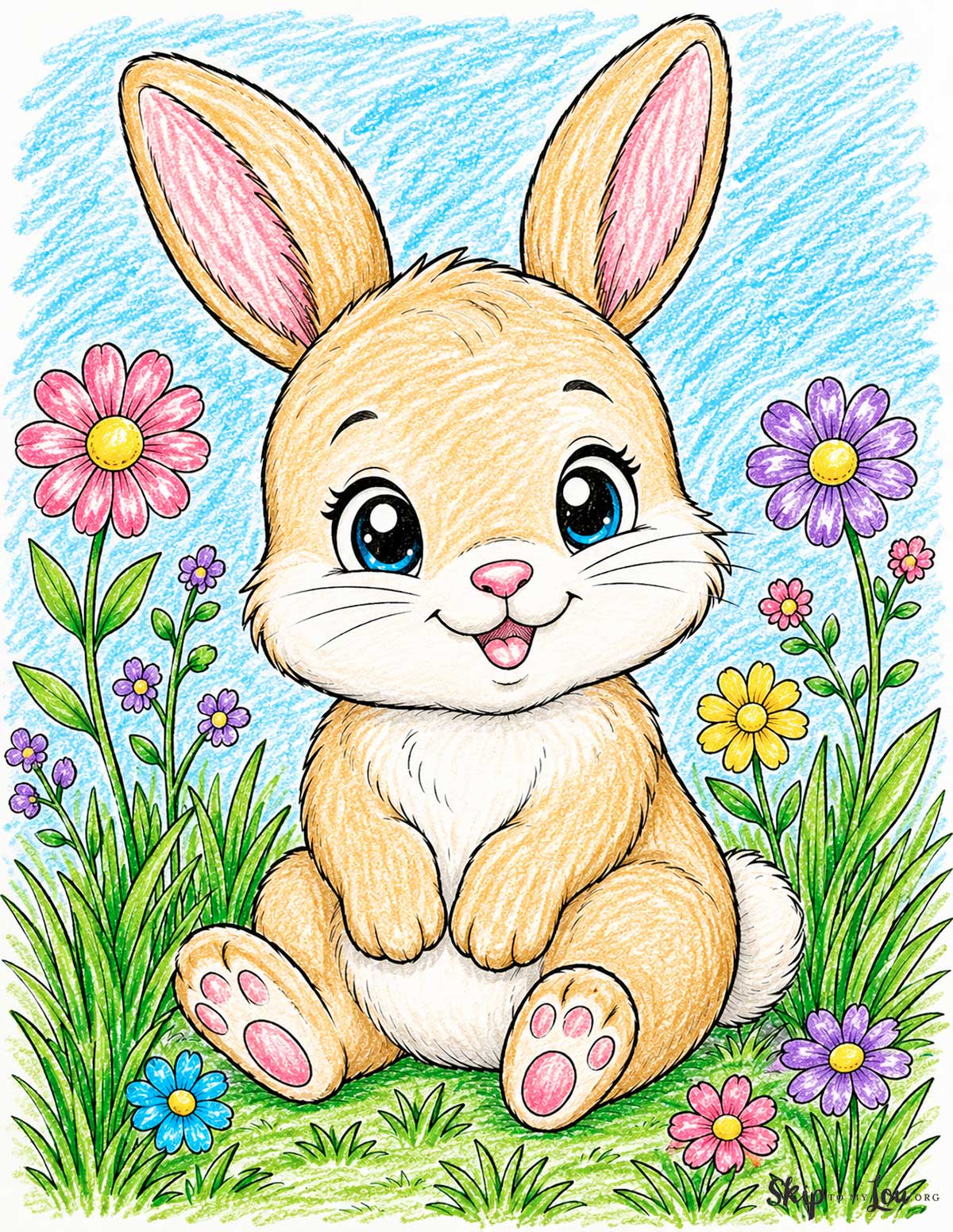 colored bunny coloring page bunny sitting in flowers