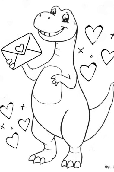 dinosaur holding a valentine