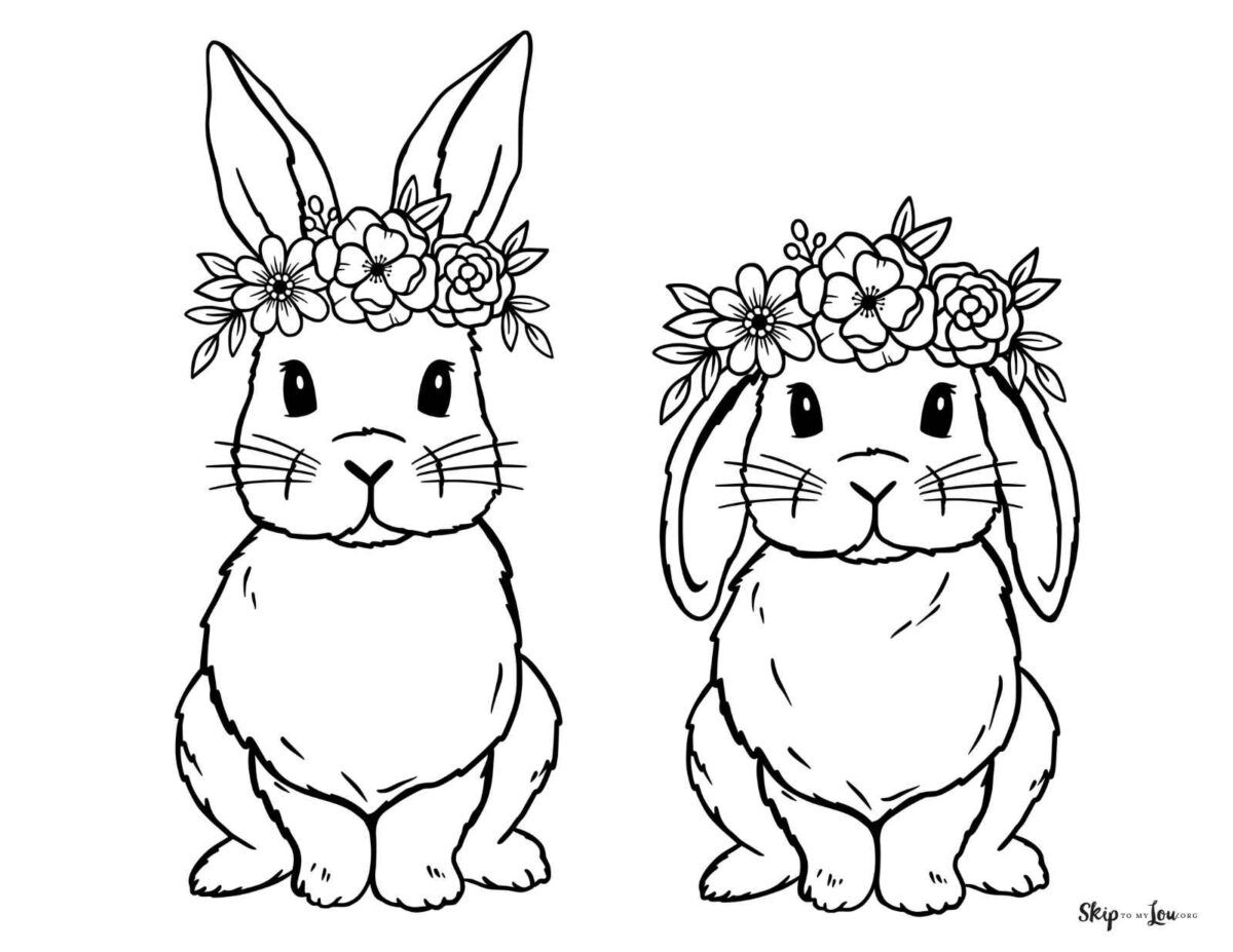 bunny couple wearing flower headband coloring pages