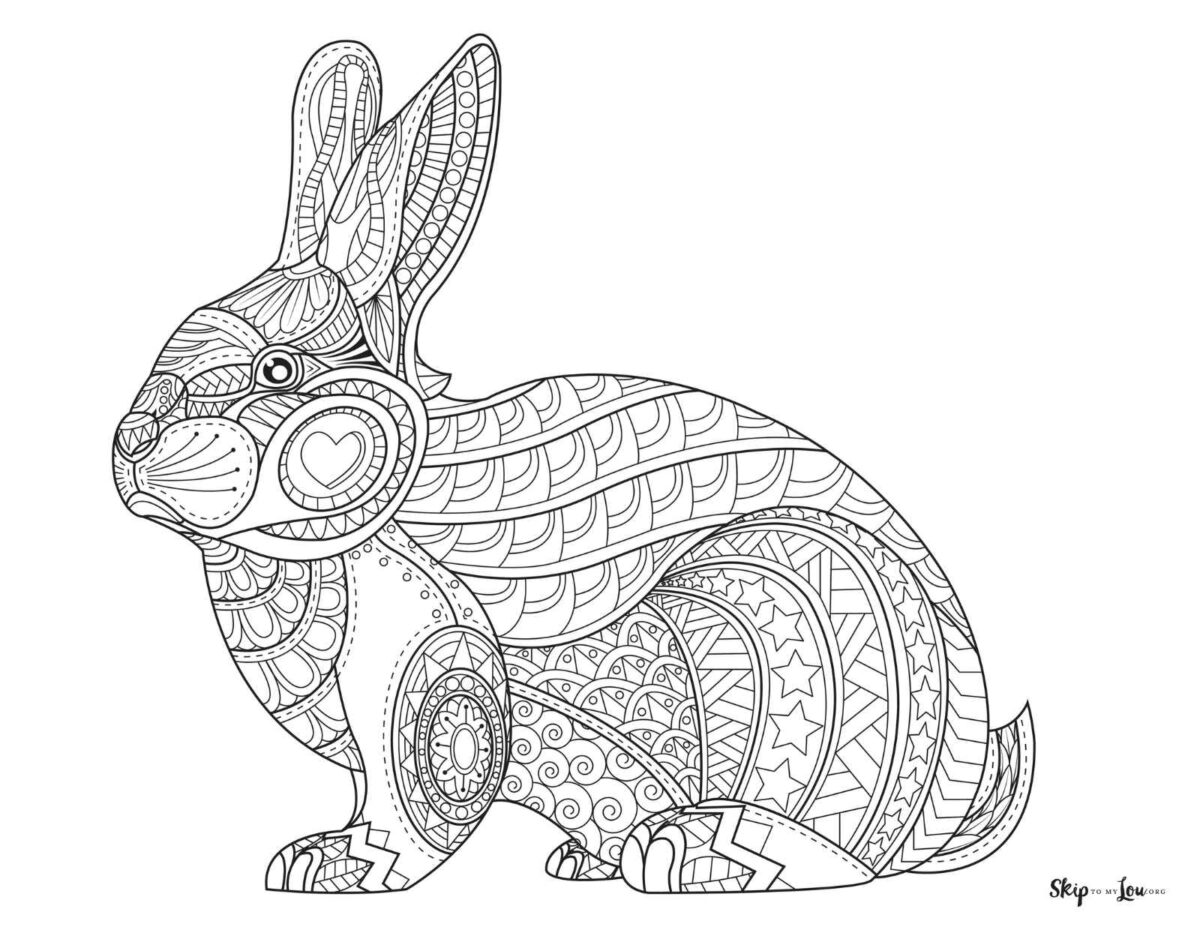 sitting rabbit filled with cute doodles