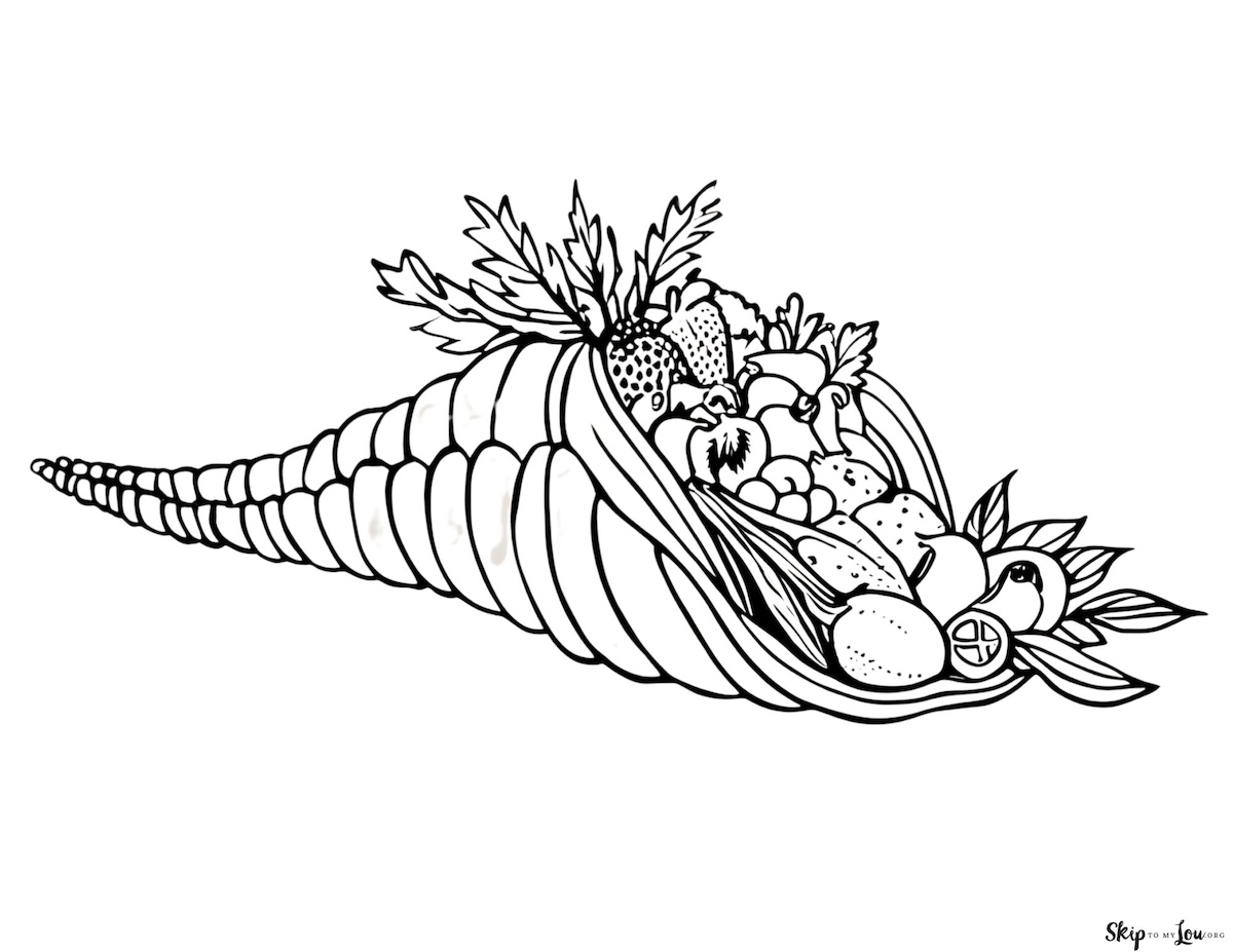 long skinny horn of plenty filled with fruit