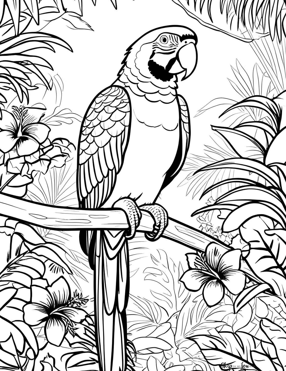 detailed parrot in lush tropical background