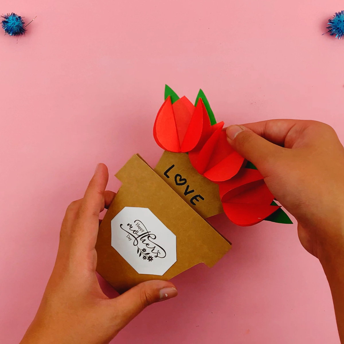 happy mothers day card tulips in flower pot