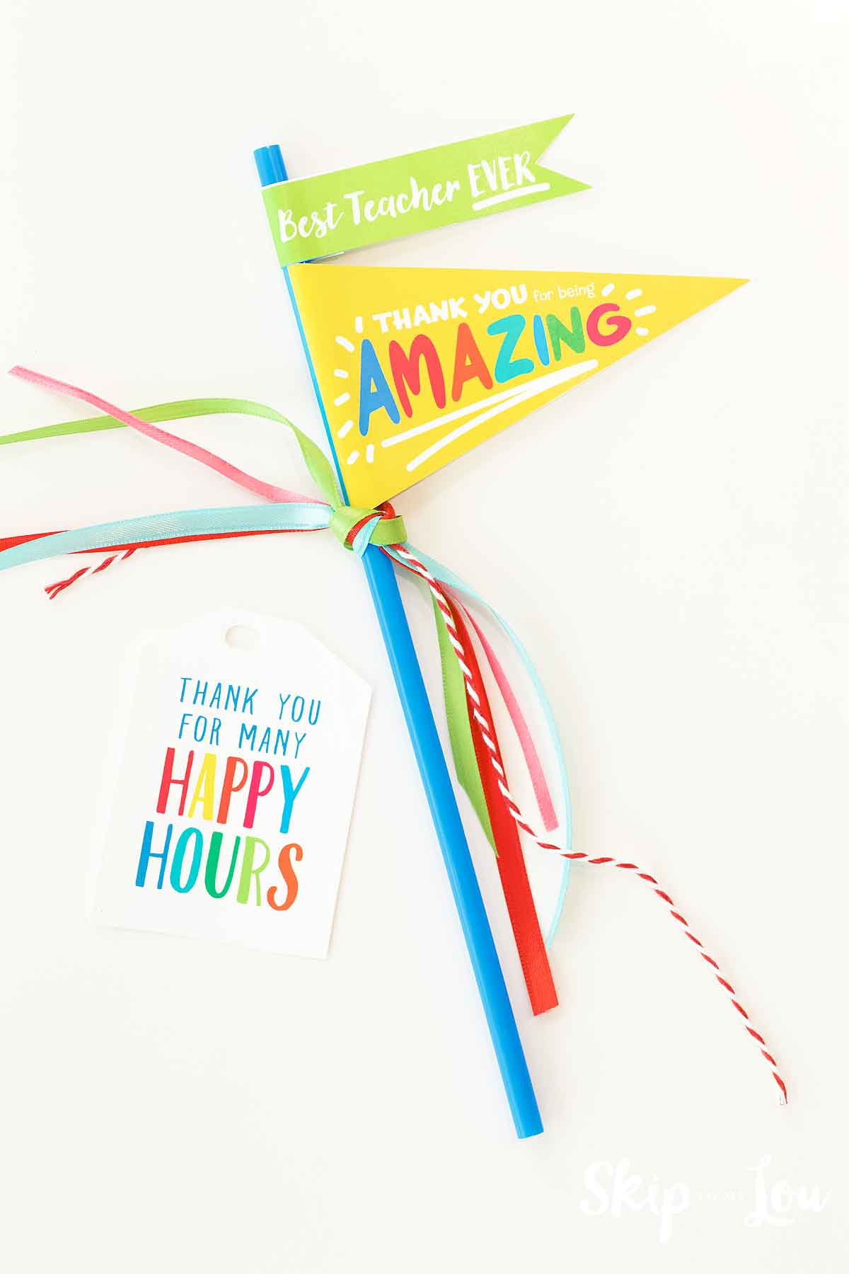 teacher appreciation flags and pennats on straw