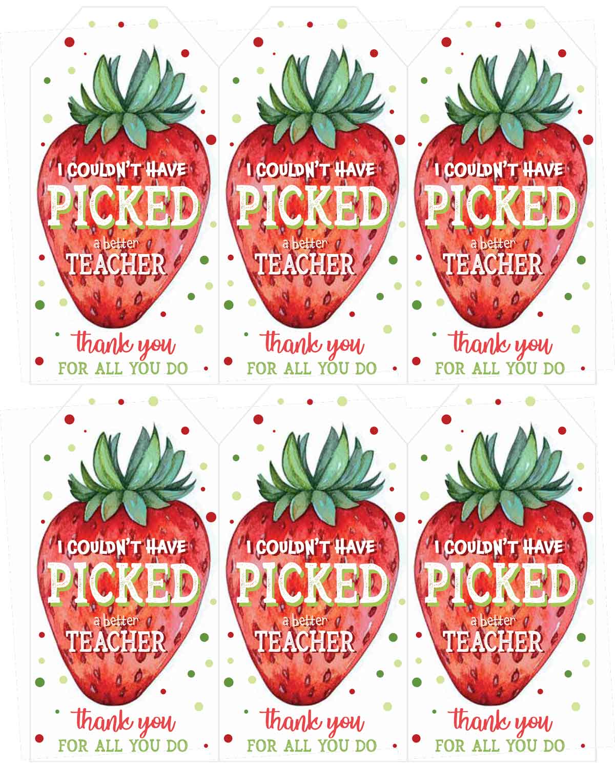 strawberry themed I couldn't have picked a better teacher tag
