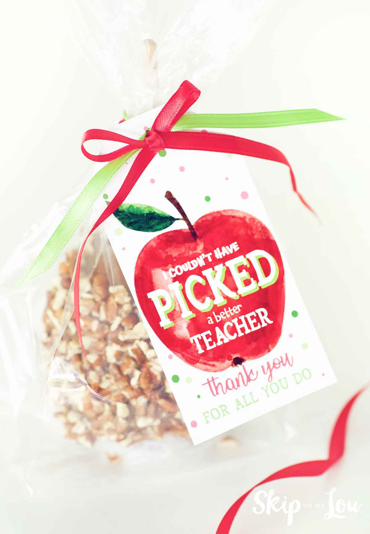 caramel apple wrapped up with gift tag that says I couldn't have picked a better teacher