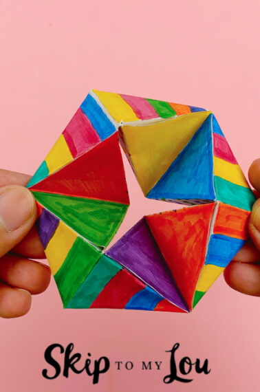 A flextrangle made with a template and instructions from Skip to My Lou.