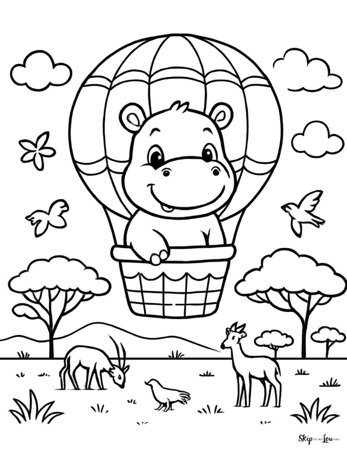 hippo in hot air balloon