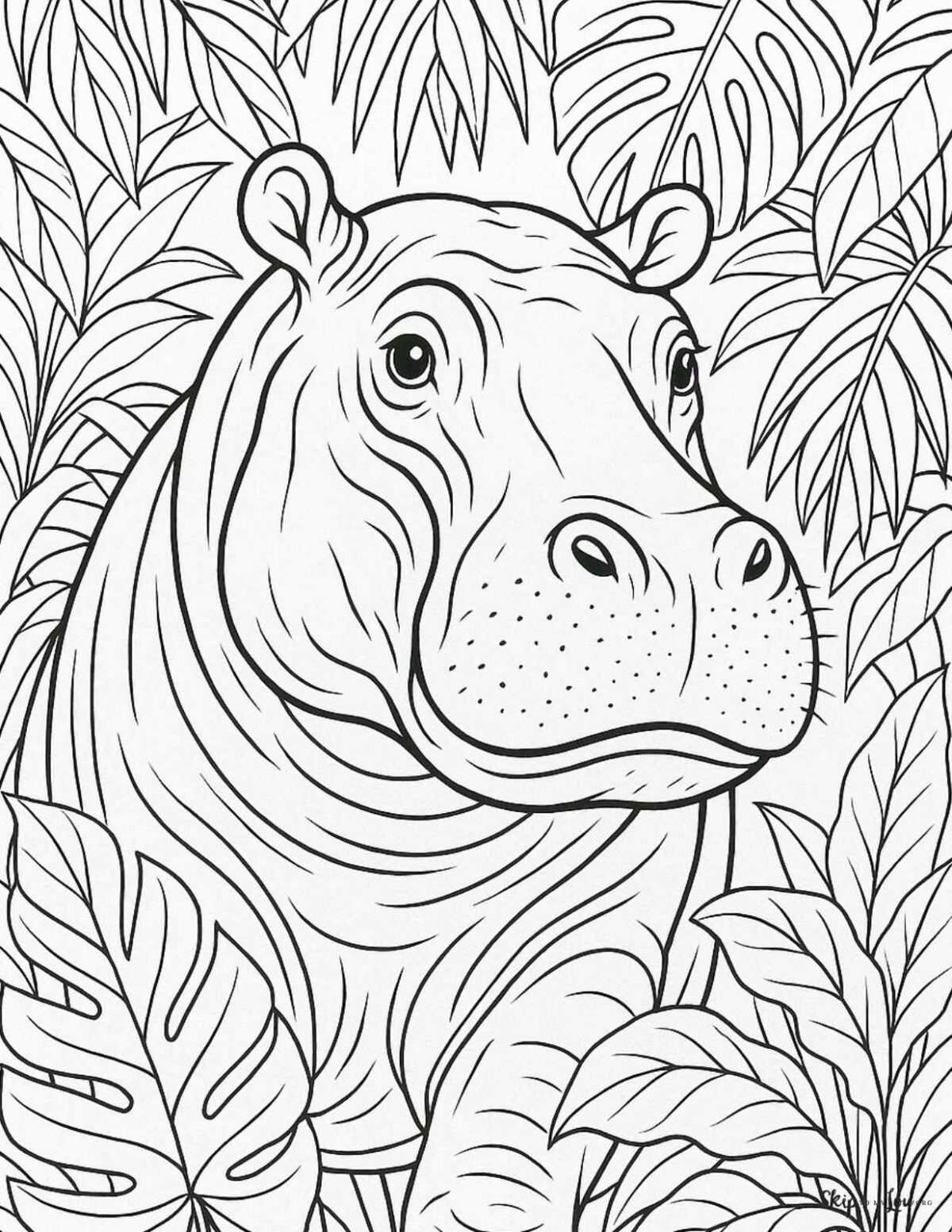 hippo surrounded by leaves