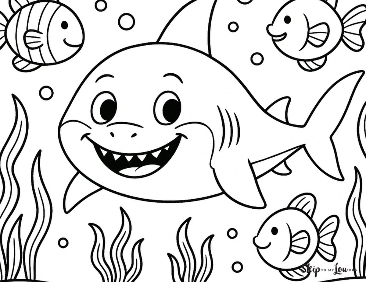 shark and fish coloring page