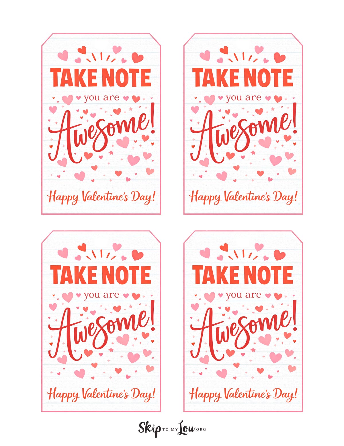pink and red take note you are awesome printable tag
