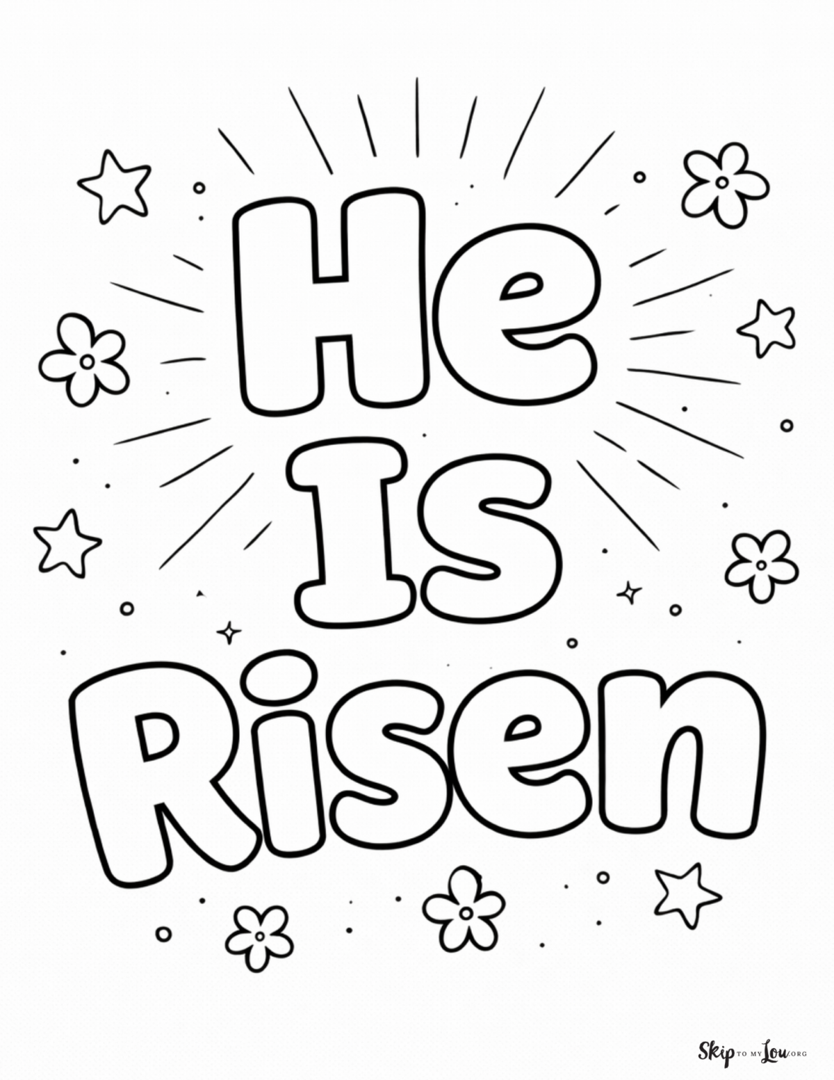 He is risen coloring sheet with bubble letters
