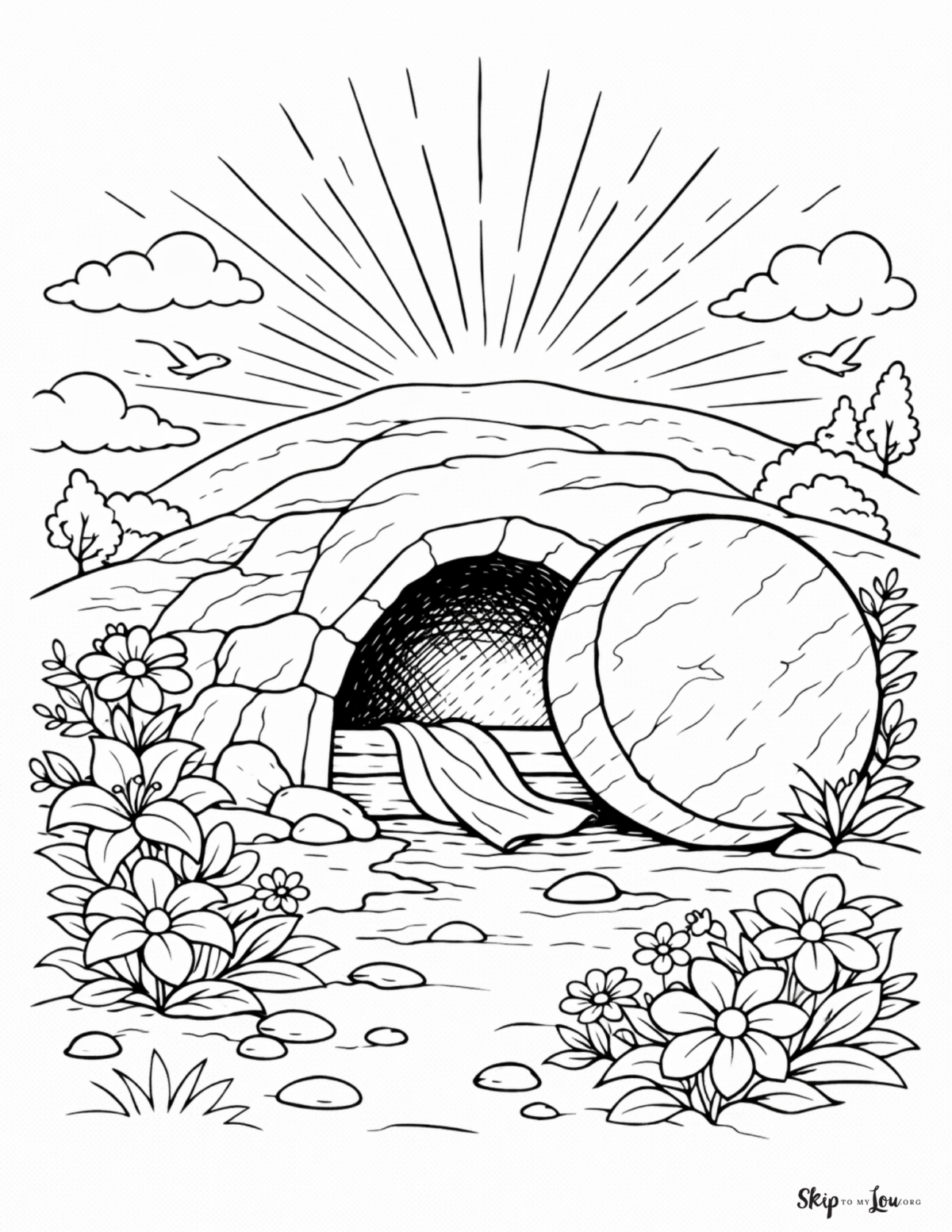 empty tomb coloring page easter christian coloring page printable