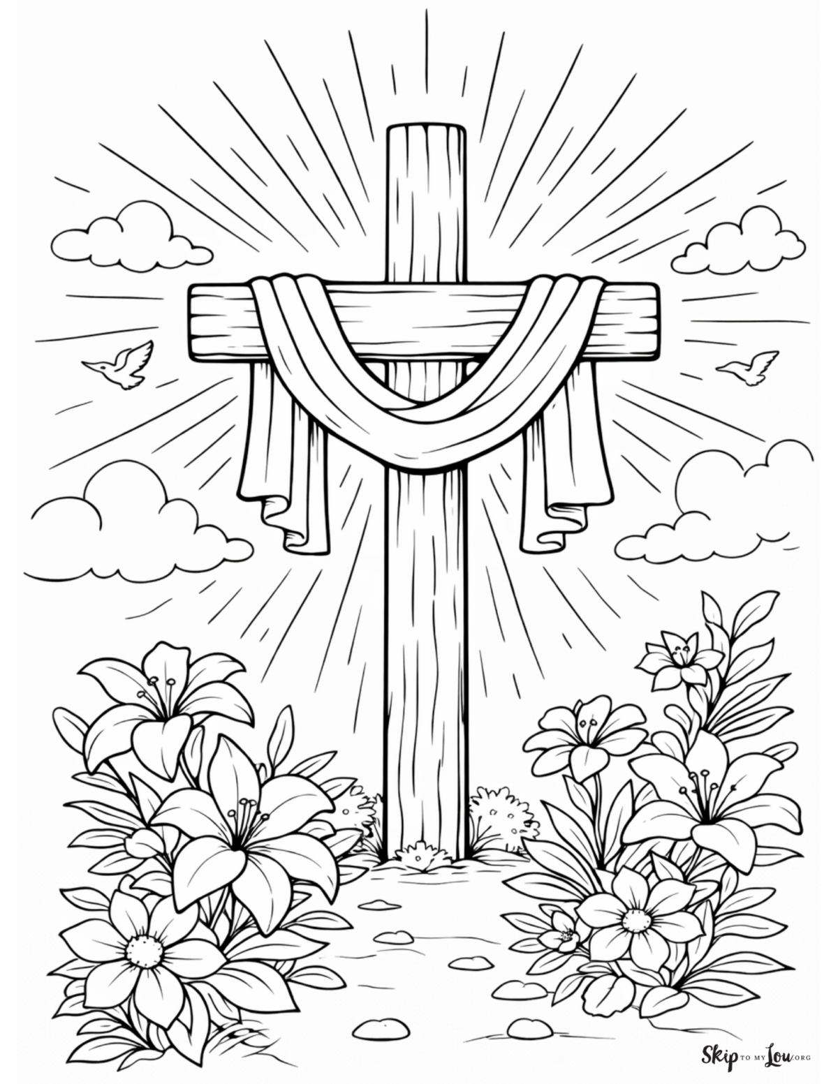 fabric draped cross coloring page easter religious coloring sheet printable
