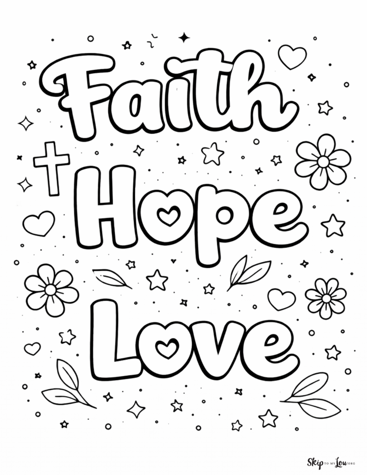 faith hope love bubble letter coloring page