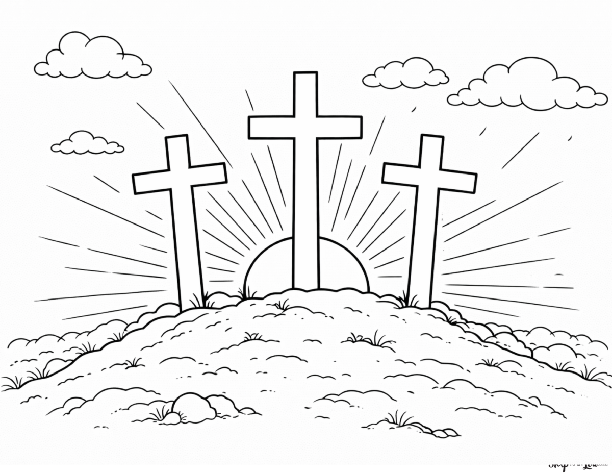 three crosses on a hill coloring sheet