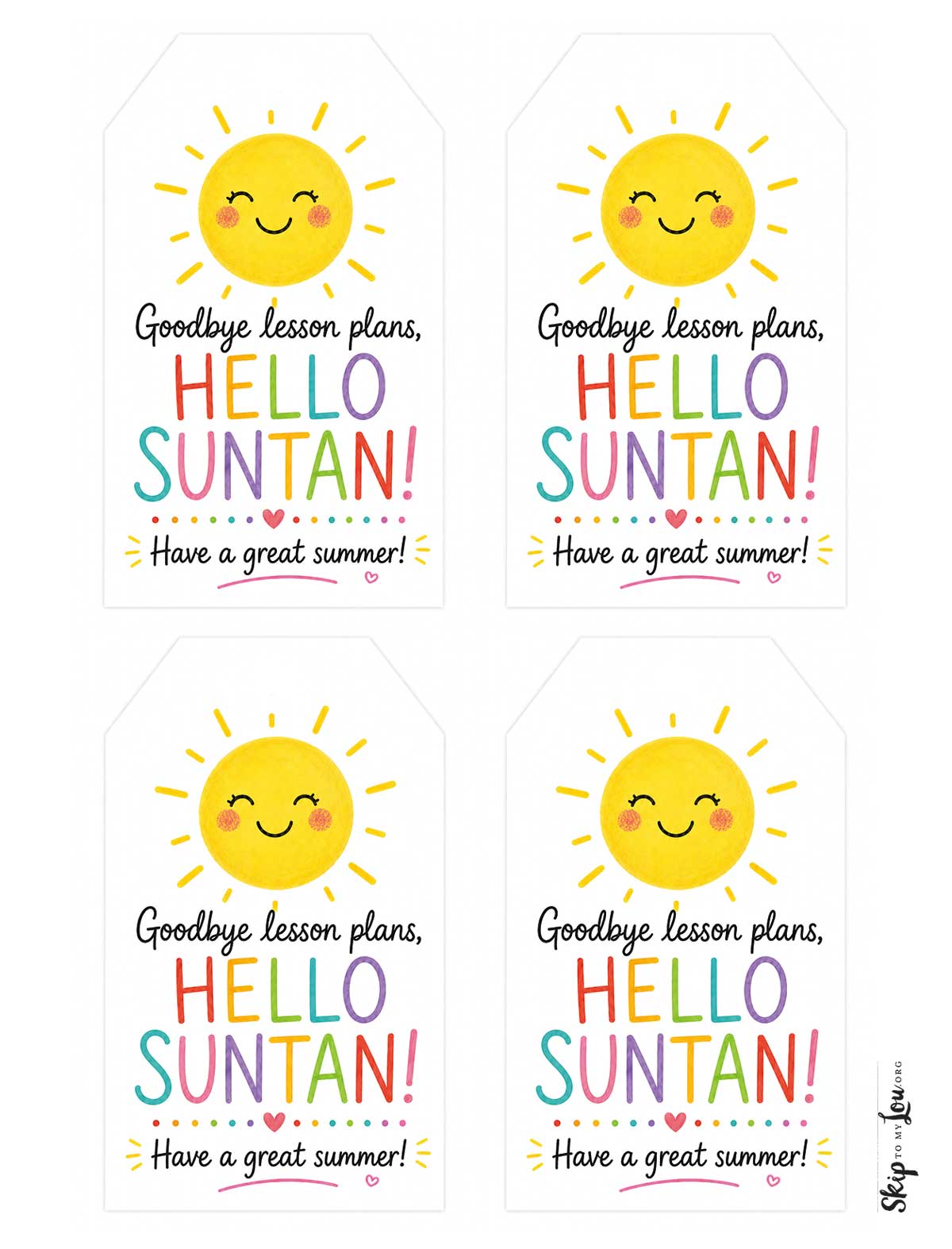 goodbye lesson plans hello suntan gift tag
