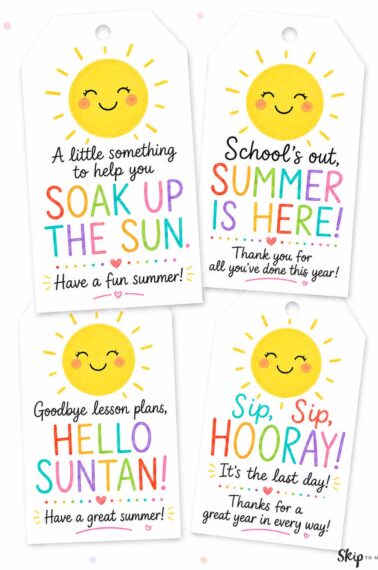 teacher end of year free printable gift tags four cheerful summer designs