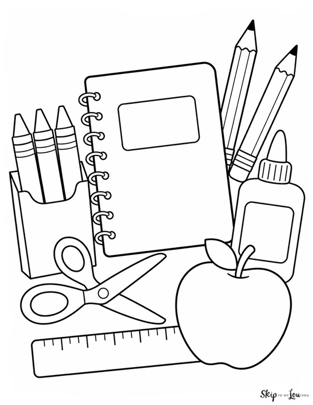 school supplies coloring page