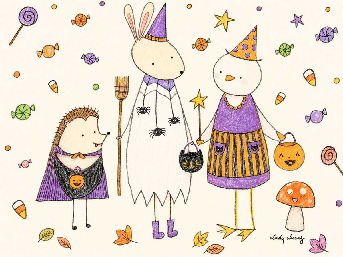 colored cute halloween coloring page animal trick or treaters