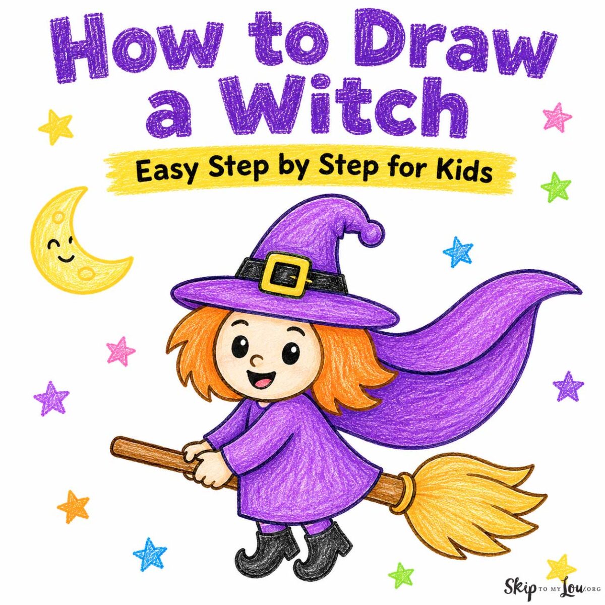 how to draw a witch easy step by step for kids