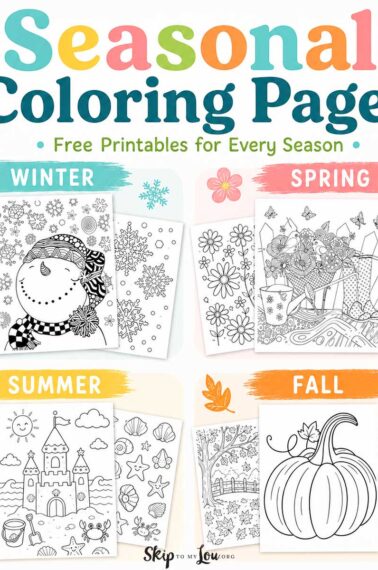 Seasonal coloring pages with free printable sheets for winter, spring, summer, and fall
