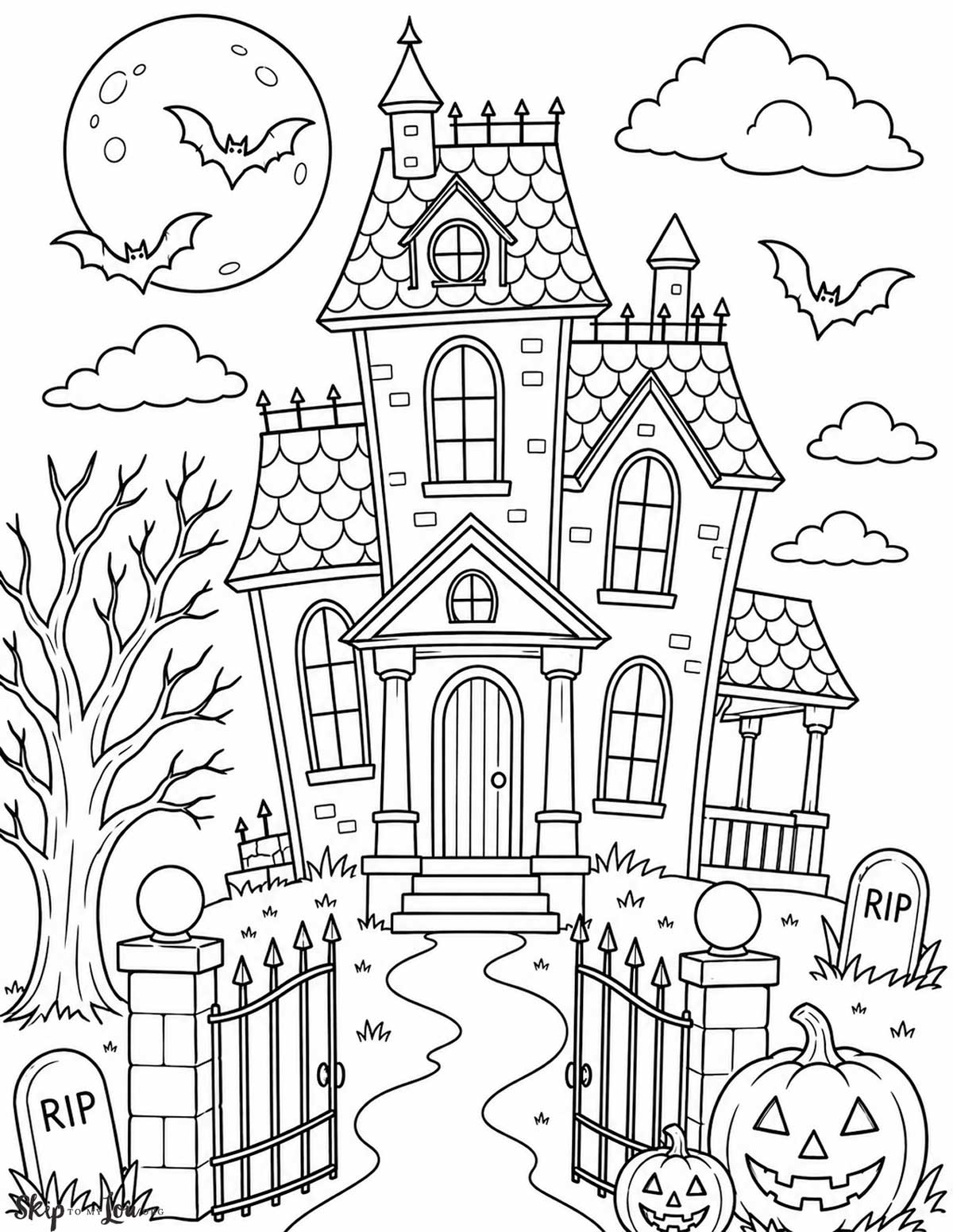 spooky haunted house with full moon