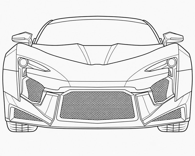 Sports car coloring page with bold black and white line art