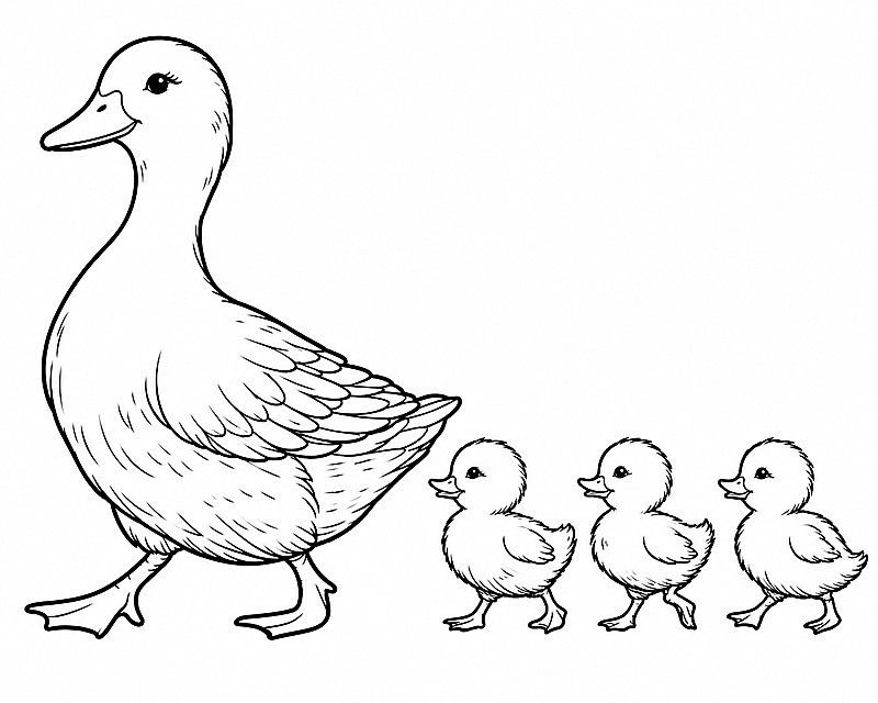 Mother duck and ducklings coloring page